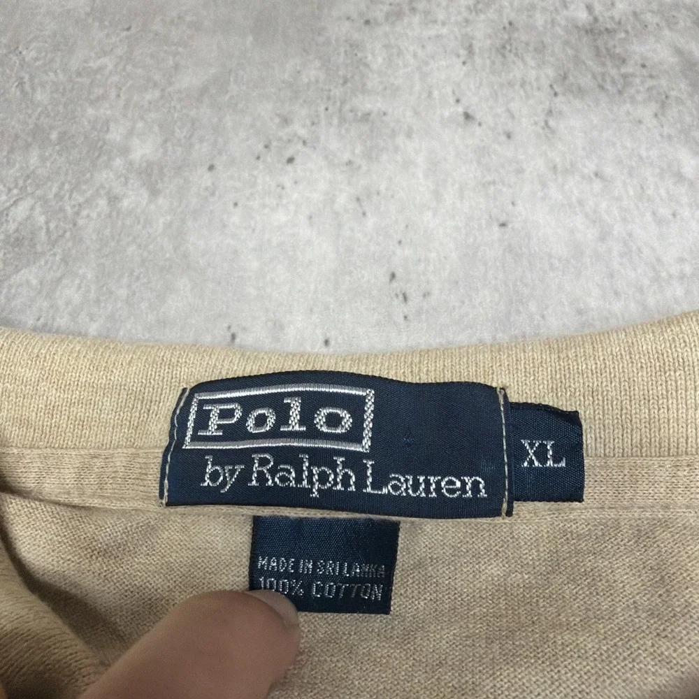 Polo Ralph Lauren Golf Shirt Mens XL Tan Cotton Long Sleeve Pony Logo Rugby